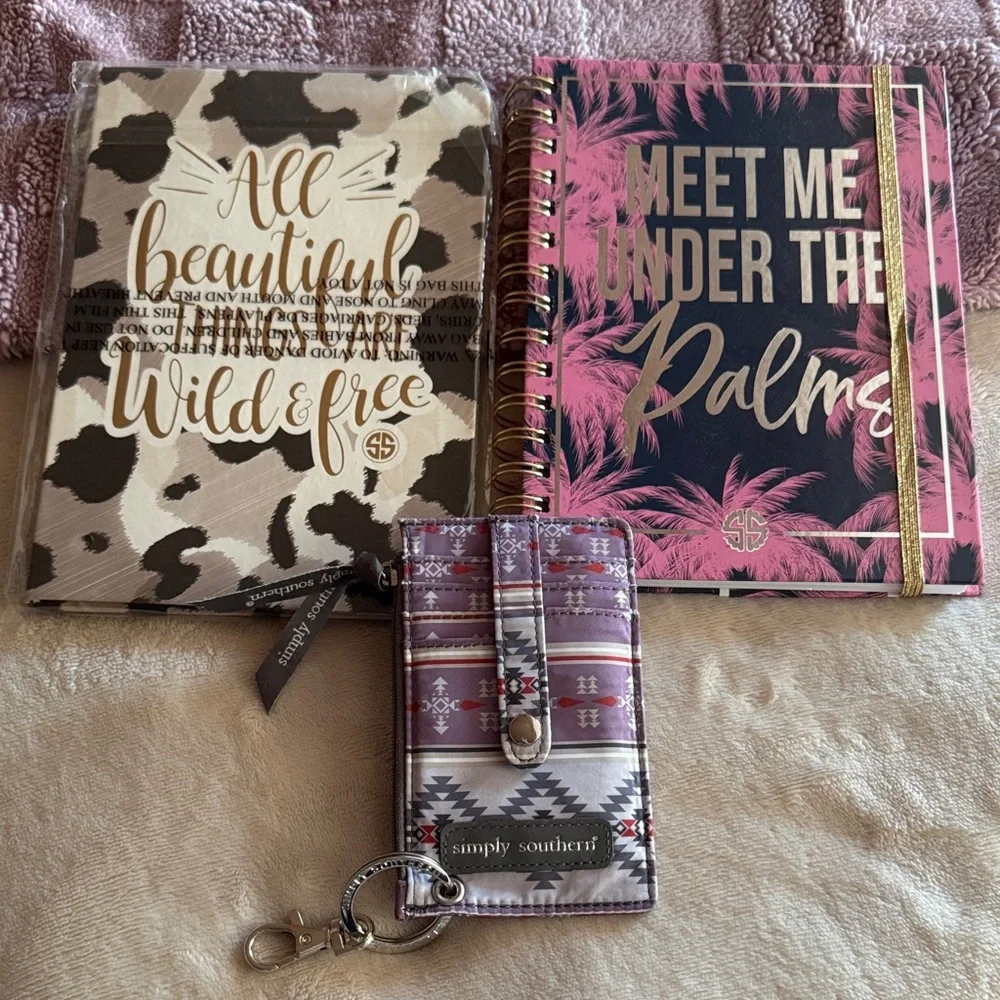 NWOT SIMPLY SOUTHERN Pink and Black Stationery Set w/h C.C Holder